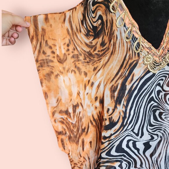 Jessica Taylor zebra print sheer boho Kaftan kimono beach swim cover up size XL - Picture 5 of 10